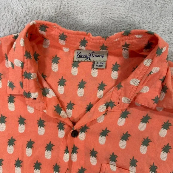 Kenny Flowers Mens XXL Orange Pineapple Print Short Sleeve Button Up Shirt EUC - Picture 2 of 7